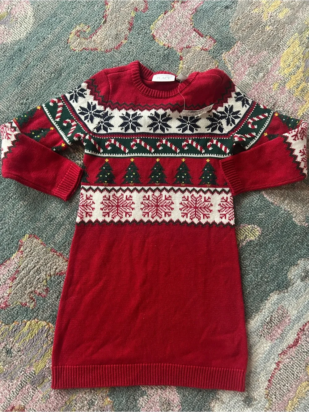 The Children's Place Red Fair Isle Holiday Knit Sweater Dress